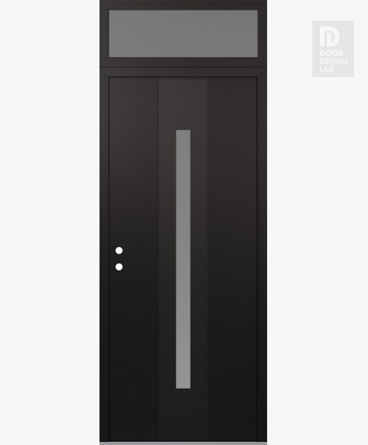 Modern Steel Front Door DIAMOND A2 36" X 96" BLACK/WHITE FROSTED GLASS PANEL BLACK RHI WITH TRANSOM FROSTED GLASS