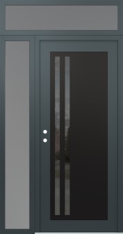 Diamond C6 52" x 96" anthracite/anthracite mirrored Glass Panel black RHI with Sidelite and Transom frosted Glass