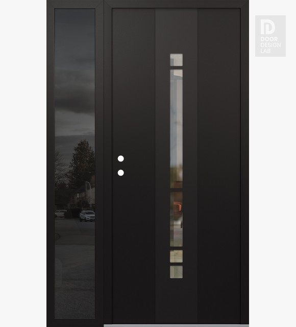Modern Steel Front Door DIAMOND A3 50" X 80" BLACK/BLACK CLEAR GLASS PANEL BLACK RHI WITH SIDELITE MIRRORED GLASS