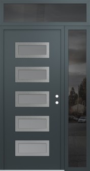 Diamond D1 52" x 96" anthracite/anthracite frosted Glass Panel stainless steel LHI with Sidelite and Transom mirrored Glass