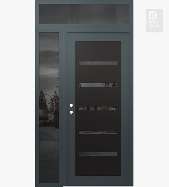 Modern Steel Front Door Diamond C7 48" x 96" anthracite/anthracite mirrored Glass Panel black RHI with Sidelite and Transom mirrored Glass