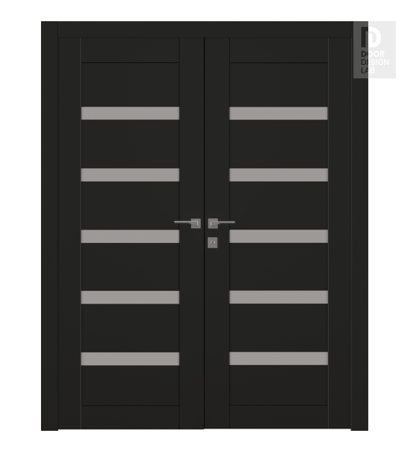 Leora Vetro Black Matte Modern Interior Double Swing Doors by Belldinni