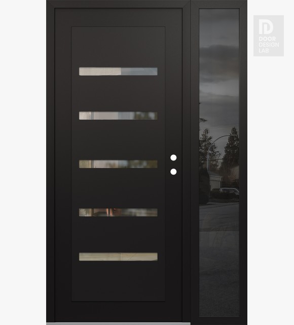 Modern Steel Front Door Diamond C7 48" x 80" black/black clear Glass Panel black LHI with Sidelite mirrored Glass