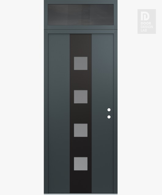 Modern Steel Front Door DIAMOND A12 36" X 96" ANTHRACITE/ANTHRACITE FROSTED GLASS PANEL BLACK LHI WITH TRANSOM MIRRORED GLASS