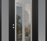 Modern Steel Front Door Diamond C14 68" x 96" black/black clear Glass Panel stainless steel RHI with 2 Sidelites and Transom frosted Glass