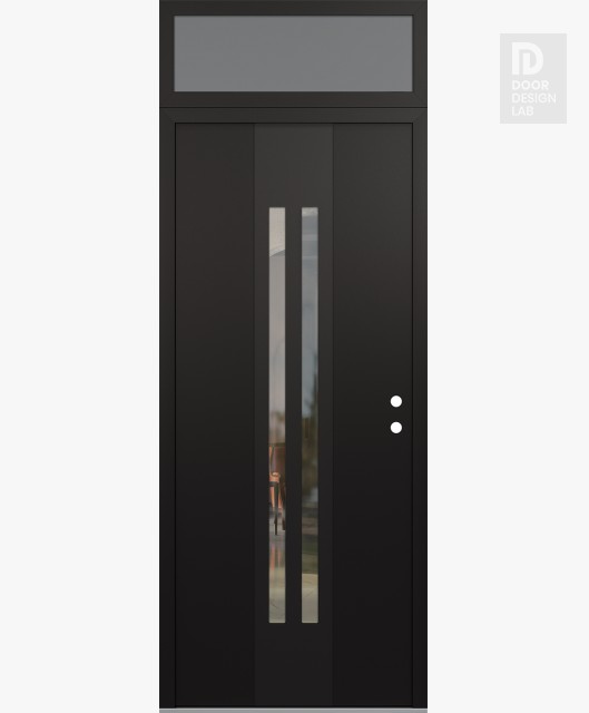 Modern Steel Front Door DIAMOND A8 36" X 96" BLACK/BLACK CLEAR GLASS PANEL BLACK LHI WITH TRANSOM FROSTED GLASS