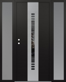 DIAMOND A5 68" X 80" BLACK/BLACK MIRRORED GLASS PANEL STAINLESS STEEL RHI WITH 2 SIDELITES FROSTED GLASS