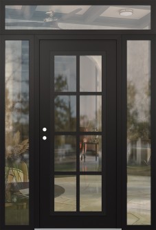Diamond C16 60" x 96" black/black clear Glass Panel black RHI with 2 Sidelites and Transom clear Glass