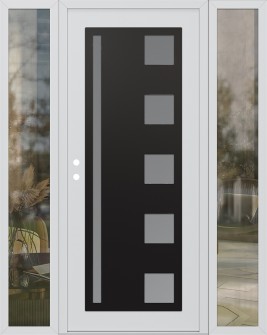 Diamond C3 64" x 80" white/white frosted Glass Panel black RHI with 2 Sidelites clear Glass