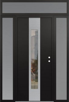 DIAMOND A1 68" X 96" BLACK/BLACK CLEAR GLASS PANEL STAINLESS STEEL LHI WITH 2 SIDELITES AND TRANSOM FROSTED GLASS