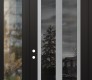 Modern Steel Front Door Diamond C14 52" x 96" black/black mirrored Glass Panel stainless steel RHI with Sidelite and Transom clear Glass