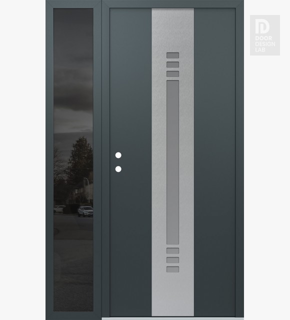 Modern Steel Front Door DIAMOND A5 48" X 80" ANTHRACITE/ANTHRACITE FROSTED GLASS PANEL STAINLESS STEEL RHI WITH SIDELITE MIRRORED GLASS