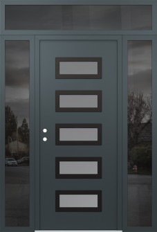 Diamond D1 60" x 96" anthracite/anthracite frosted Glass Panel black RHI with 2 Sidelites and Transom mirrored Glass