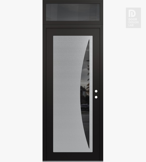 Modern Steel Front Door Diamond C13 36" x 96" black/black mirrored Glass Panel stainless steel LHI with Transom mirrored Glass