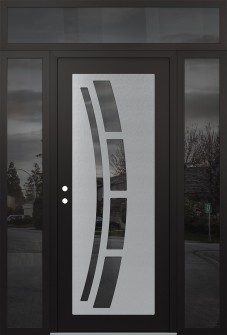 Diamond C12 64" x 96" black/black mirrored Glass Panel stainless steel RHI with 2 Sidelites and Transom mirrored Glass