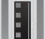 Modern Steel Front Door Diamond C3 68" x 96" white/white frosted Glass Panel black LHI with 2 Sidelites and Transom frosted Glass