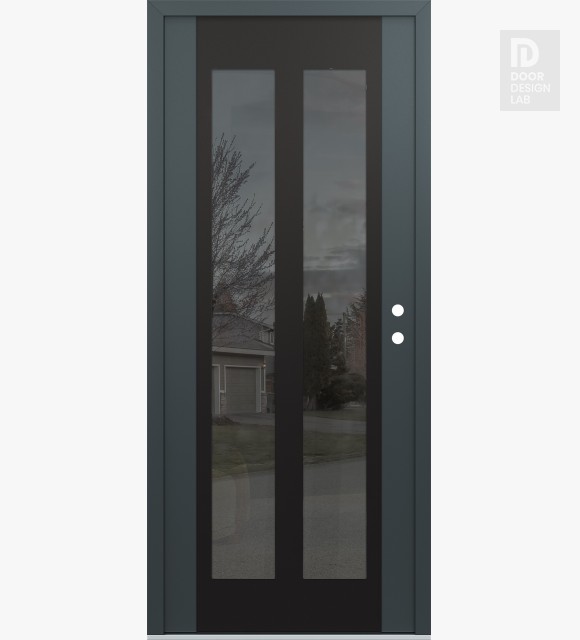Modern Steel Front Door Diamond C14 36" x 80" anthracite/anthracite mirrored Glass Panel black LHI