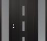Modern Steel Front Door DIAMOND A7 68" X 96" BLACK/WHITE FROSTED GLASS PANEL BLACK RHI WITH 2 SIDELITES AND TRANSOM FROSTED GLASS
