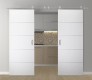 DOUBLE BARN DOOR OPTIMA 4H SNOW WHITE 36" X 96" X 1 3/4" SOLID CORE STAINLESS STEEL HARDWARE