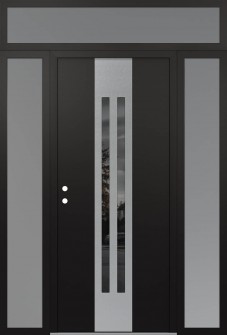 DIAMOND A8 60" X 96" BLACK/BLACK MIRRORED GLASS PANEL STAINLESS STEEL RHI WITH 2 SIDELITES AND TRANSOM FROSTED GLASS