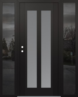Diamond C14 68" x 80" black/white frosted Glass Panel black RHI with 2 Sidelites mirrored Glass