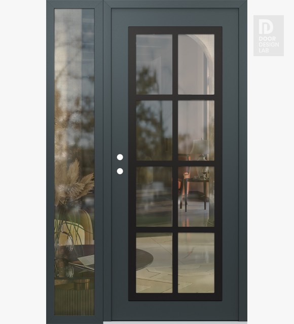 Modern Steel Front Door Diamond C16 52" x 80" anthracite/anthracite clear Glass Panel black RHI with Sidelite clear Glass