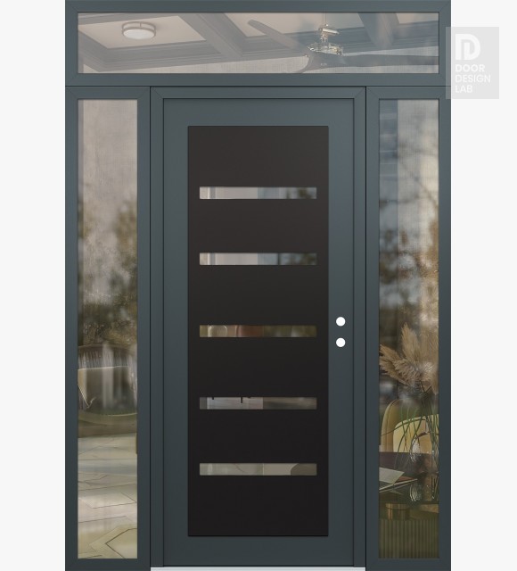 Modern Steel Front Door Diamond C7 64" x 96" anthracite/anthracite clear Glass Panel black LHI with 2 Sidelites and Transom clear Glass