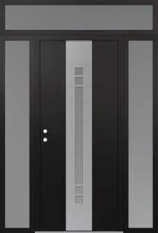 DIAMOND A4 68" X 96" BLACK/WHITE FROSTED GLASS PANEL STAINLESS STEEL RHI WITH 2 SIDELITES AND TRANSOM FROSTED GLASS