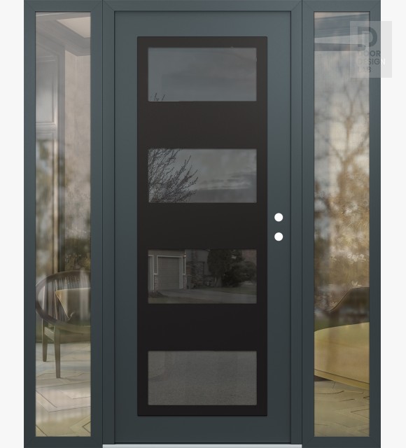Modern Steel Front Door Diamond C2 60" x 80" anthracite/anthracite mirrored Glass Panel black LHI with 2 Sidelites clear Glass