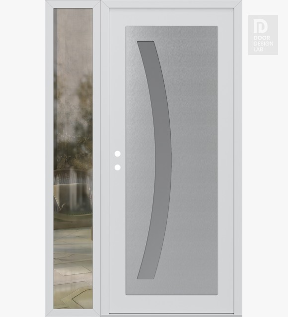 Modern Steel Front Door Diamond C4 48" x 80" white/white frosted Glass Panel stainless steel RHI with Sidelite clear Glass