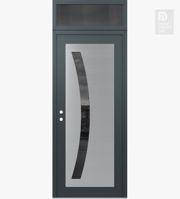 Modern Steel Front Door Diamond C4 36" x 96" anthracite/anthracite mirrored Glass Panel stainless steel RHI with Transom mirrored Glass