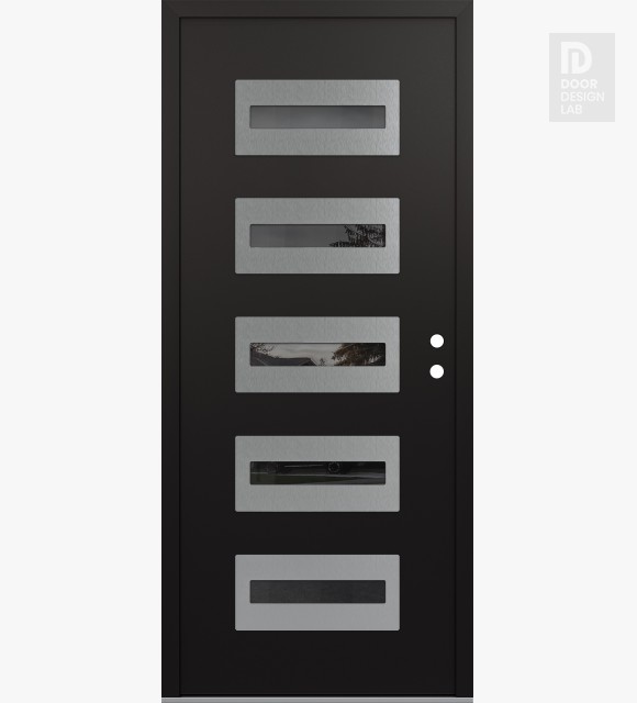 Modern Steel Front Door Diamond D4 36" x 80" black/black mirrored Glass Panel stainless steel LHI