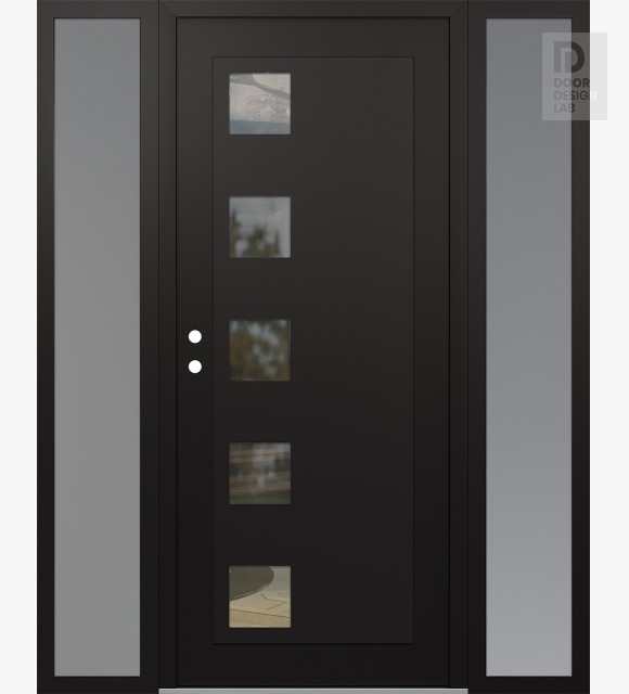 Modern Steel Front Door Diamond C5 60" x 80" black/black clear Glass Panel black RHI with 2 Sidelites frosted Glass