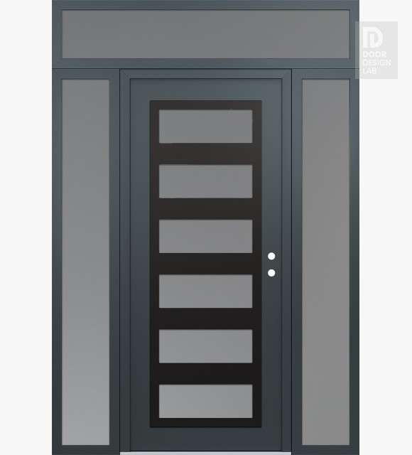 Modern Steel Front Door Diamond C9 60" x 96" anthracite/anthracite frosted Glass Panel black LHI with 2 Sidelites and Transom frosted Glass