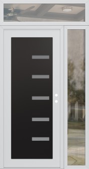 Diamond C8 50" x 96" white/white frosted Glass Panel black LHI with Sidelite and Transom clear Glass