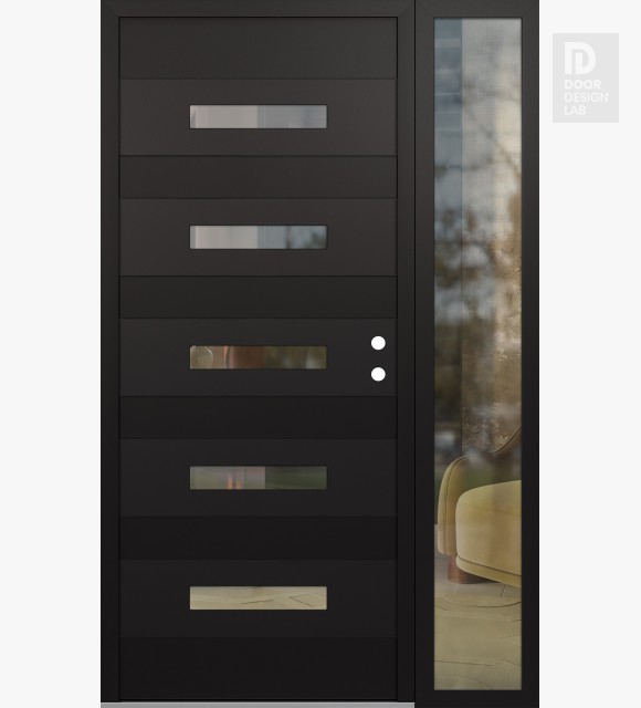 Modern Steel Front Door Diamond D9 52" x 80" black/black clear Glass Panel black LHI with Sidelite clear Glass