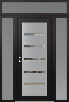 Diamond C7 64" x 96" black/black clear Glass Panel stainless steel RHI with 2 Sidelites and Transom frosted Glass