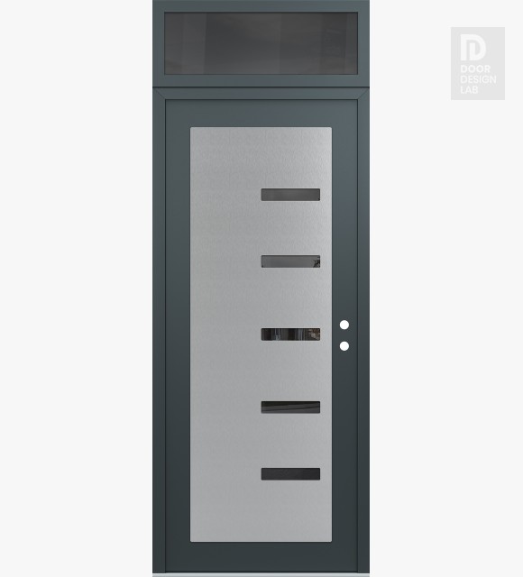 Modern Steel Front Door Diamond C8 36" x 96" anthracite/anthracite mirrored Glass Panel stainless steel LHI with Transom mirrored Glass