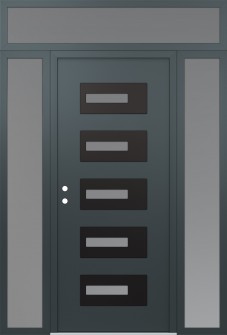 Diamond D6 68" x 96" anthracite/anthracite frosted Glass Panel black RHI with 2 Sidelites and Transom frosted Glass