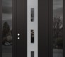 Modern Steel Front Door DIAMOND A7 68" X 96" BLACK/BLACK MIRRORED GLASS PANEL STAINLESS STEEL RHI WITH 2 SIDELITES AND TRANSOM MIRRORED GLASS