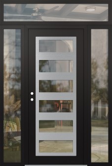 Diamond C9 68" x 96" black/black clear Glass Panel stainless steel RHI with 2 Sidelites and Transom clear Glass