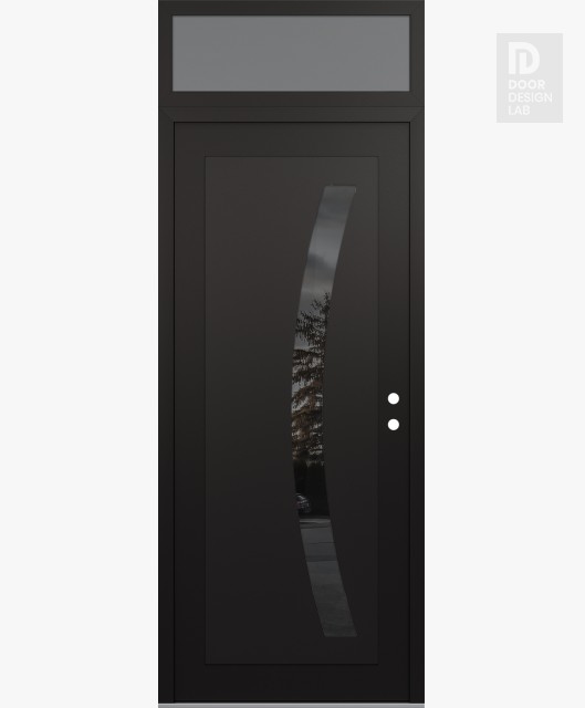 Modern Steel Front Door Diamond C4 36" x 96" black/black mirrored Glass Panel black LHI with Transom frosted Glass