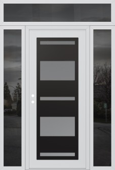 Diamond C10 60" x 96" white/white frosted Glass Panel black RHI with 2 Sidelites and Transom mirrored Glass