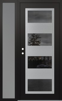 Diamond C2 52" x 80" black/black mirrored Glass Panel stainless steel RHI with Sidelite frosted Glass