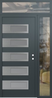 Diamond D3 48" x 96" anthracite/anthracite frosted Glass Panel stainless steel LHI with Sidelite and Transom clear Glass