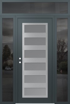 Diamond C9 64" x 96" anthracite/anthracite frosted Glass Panel stainless steel RHI with 2 Sidelites and Transom mirrored Glass