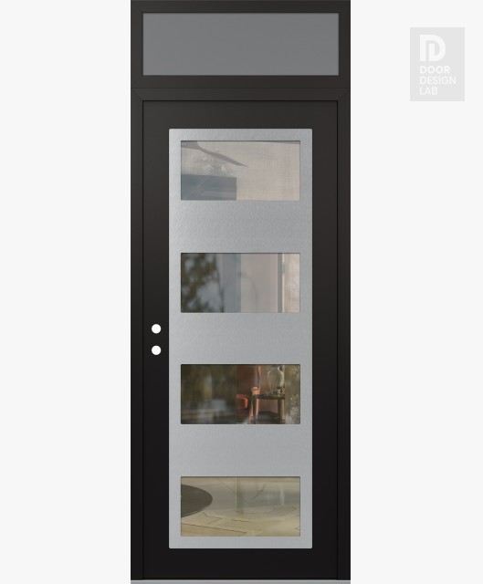 Modern Steel Front Door Diamond C2 36" x 96" black/black clear Glass Panel stainless steel RHI with Transom frosted Glass