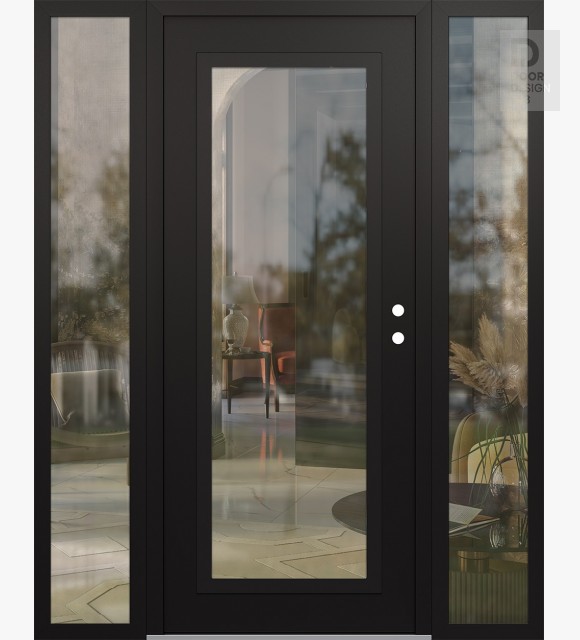 Modern Steel Front Door Diamond C1 60" x 80" black/black clear Glass Panel black LHI with 2 Sidelites clear Glass