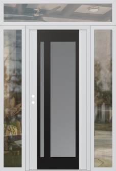 Diamond C15 60" x 96" white/white frosted Glass Panel black RHI with 2 Sidelites and Transom clear Glass