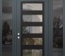 Modern Steel Front Door Diamond C9 64" x 96" anthracite/anthracite clear Glass Panel black RHI with 2 Sidelites and Transom mirrored Glass